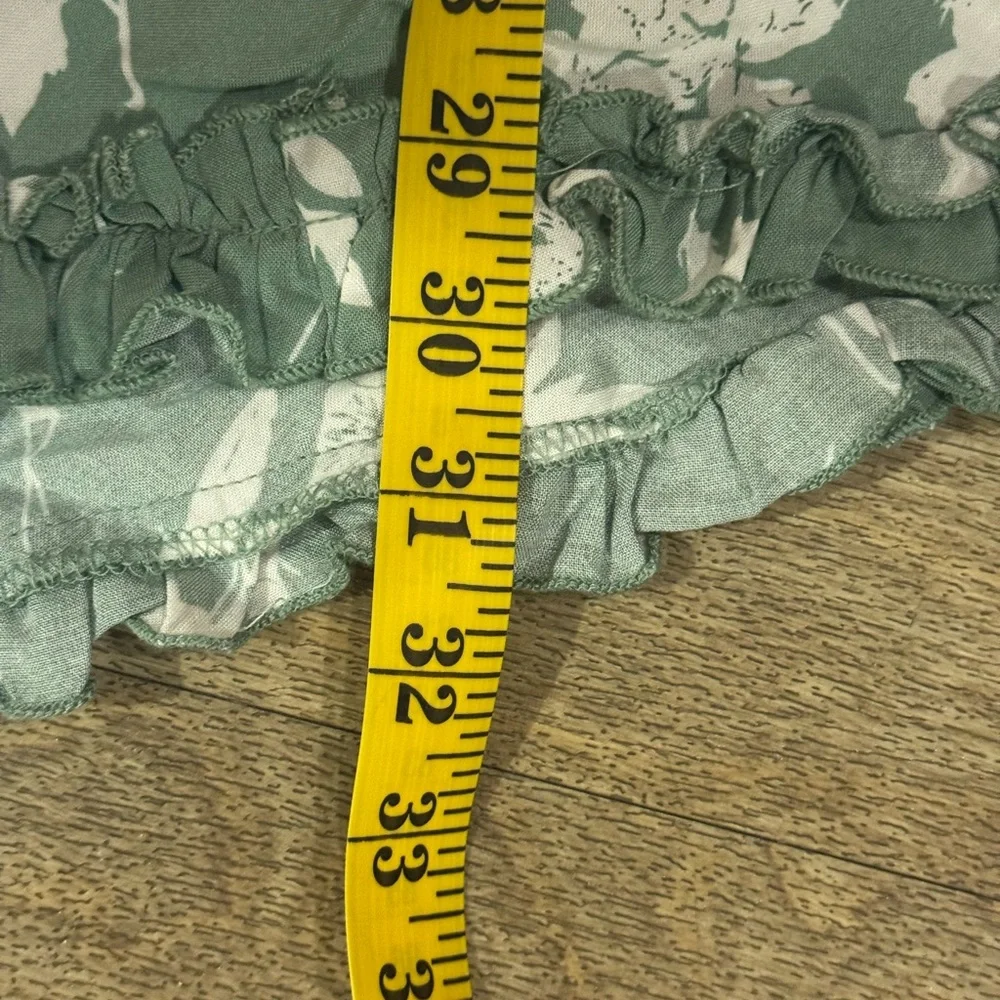 Hello Molly Sage Green Floral Mini Dress Ruffled Hemline Size Large - Picture 3 of 5